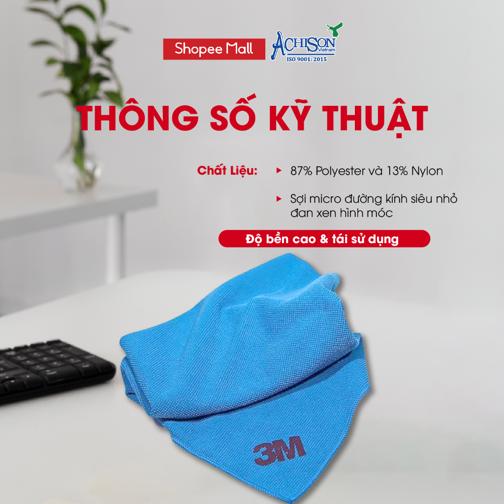 Chính hãng 100% Khăn Lau Đa Năng 3M Microfiber Lau Vân Tay, Lau Bụi, Lau Bếp, Lau Kính Xe