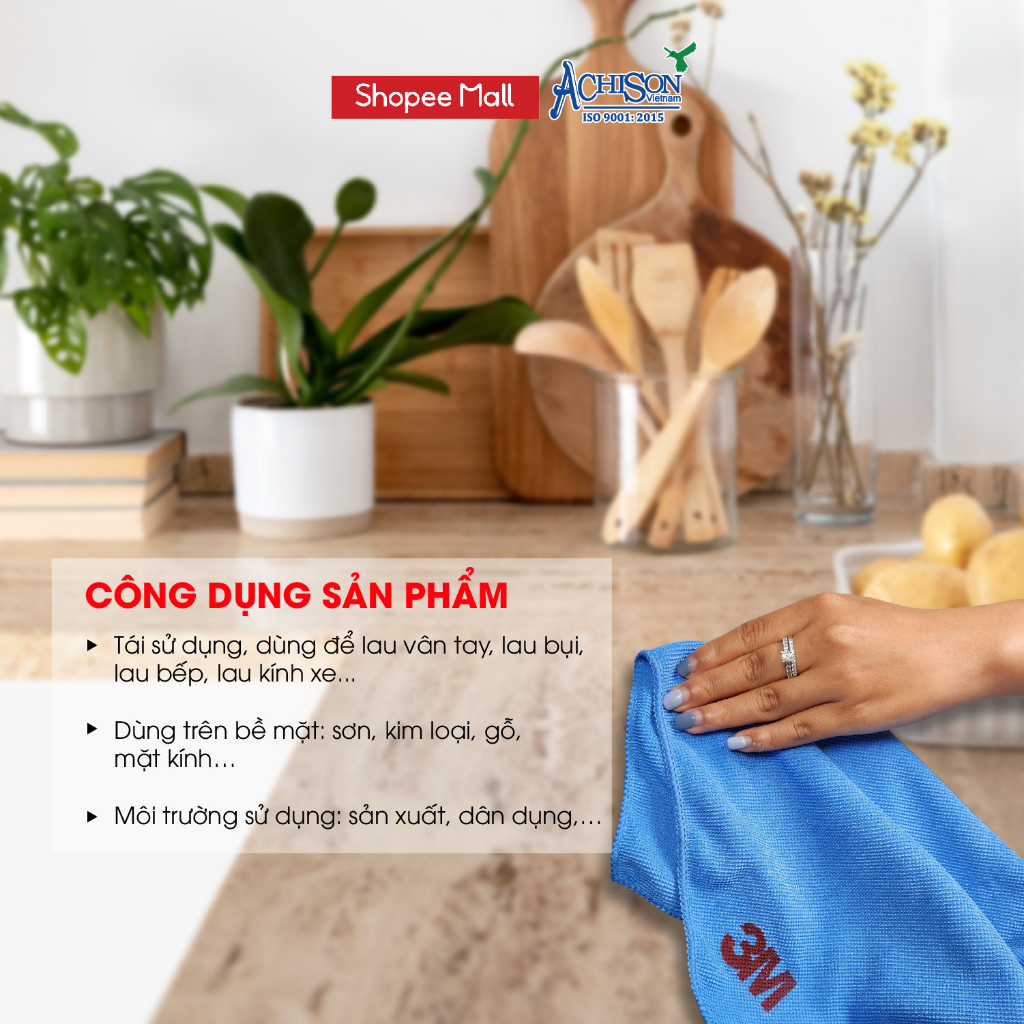 Chính hãng 100% Khăn Lau Đa Năng 3M Microfiber Lau Vân Tay, Lau Bụi, Lau Bếp, Lau Kính Xe