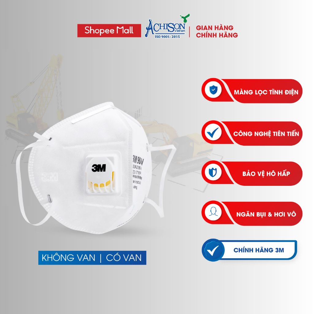 Khẩu Trang Chống Bụi 3M Chính Hãng 9001 (Không Van) / 9001V (Có Van) - Lọc Bụi Mịn PM2.5