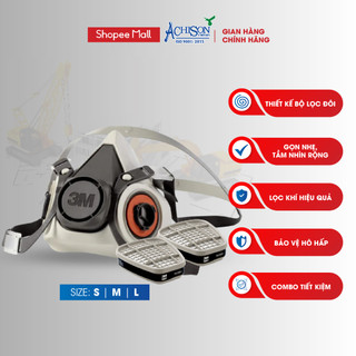 Bộ mặt nạ chống hóa chất 3m 6100/6200/6300 + phin lọc 3m 6001 - chống bụi mịn, bảo vệ hô hấp, hàng chính hãng