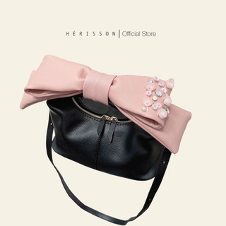 𝐅𝐔𝐋𝐋𝐒𝐄𝐓 túi Chow bag Hérisson màu đen + nơ hồng + quai đeo chéo đen