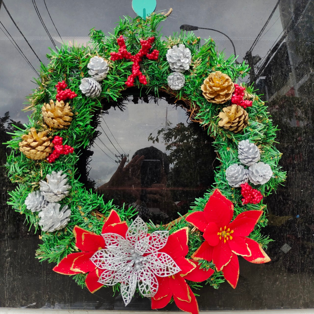 Vòng hoa Noel D14 40CM Vòng Hoa Trang Trí Noel Vòng Nguyệt Quế Giáng Sinh Có Đèn