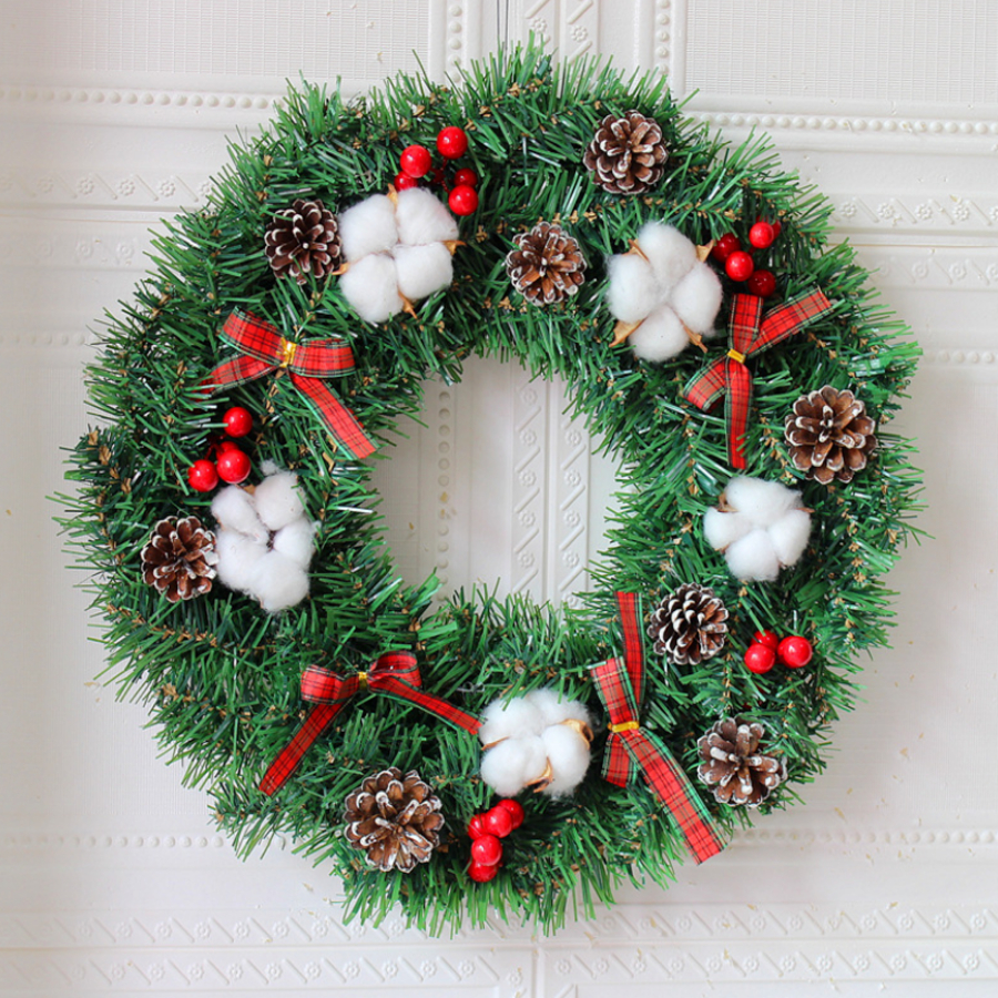 Vòng hoa Noel D38 30CM Vòng Hoa Trang Trí Noel Vòng Nguyệt Quế Giáng Sinh Có Đèn