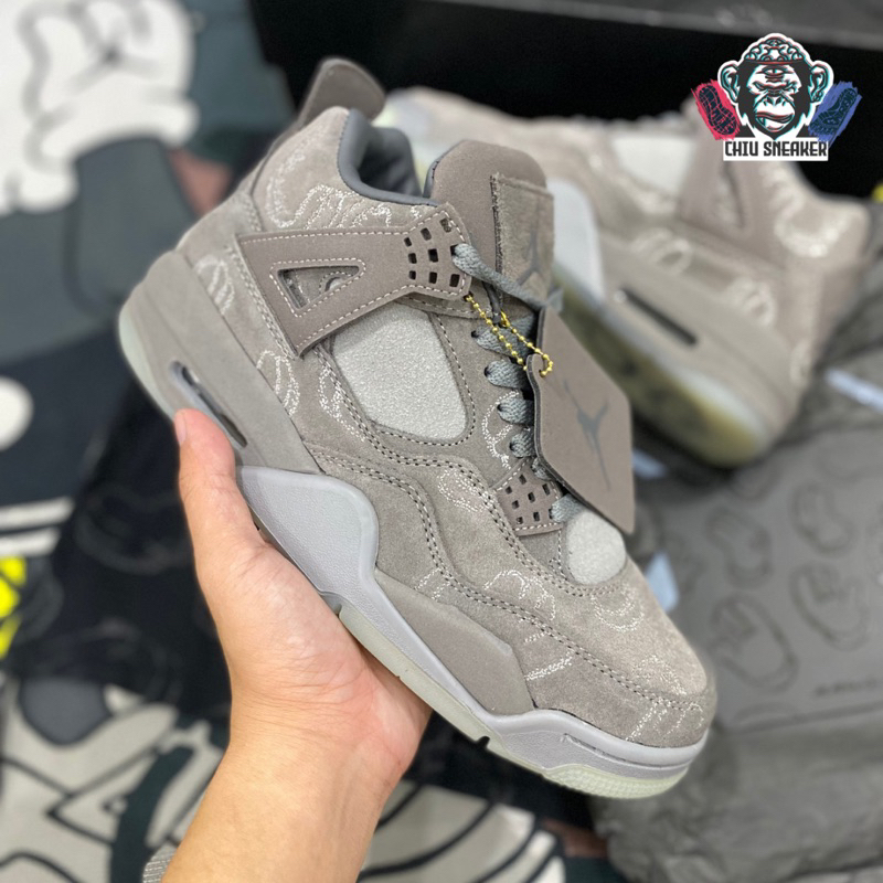 Giày sneaker nam nữ Jordan 4 Kaws cao cấp giày Jordan 4 xám da lộn giày Jd4 da lộn xám