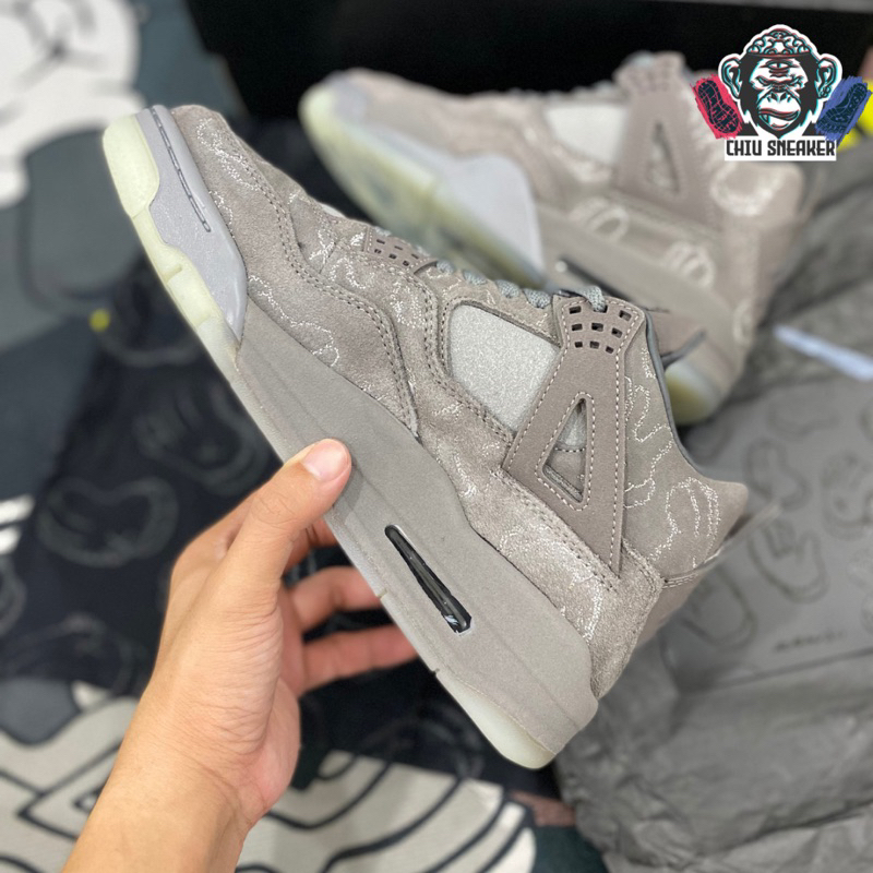 Giày sneaker nam nữ Jordan 4 Kaws cao cấp giày Jordan 4 xám da lộn giày Jd4 da lộn xám