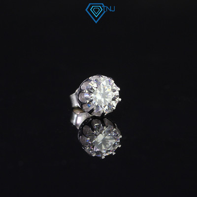 Bông tai nam Moissanite 6mm xi bạch kim kèm thẻ tra cứu đá phong cách cá tính BTAM0004 - Trang Sức TNJ