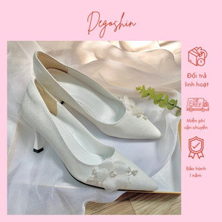  Giày cưới 7p đính hoa voan cảnh mỏng nhẹ nhàng quý phái thiết kế bởi Degoshin. 