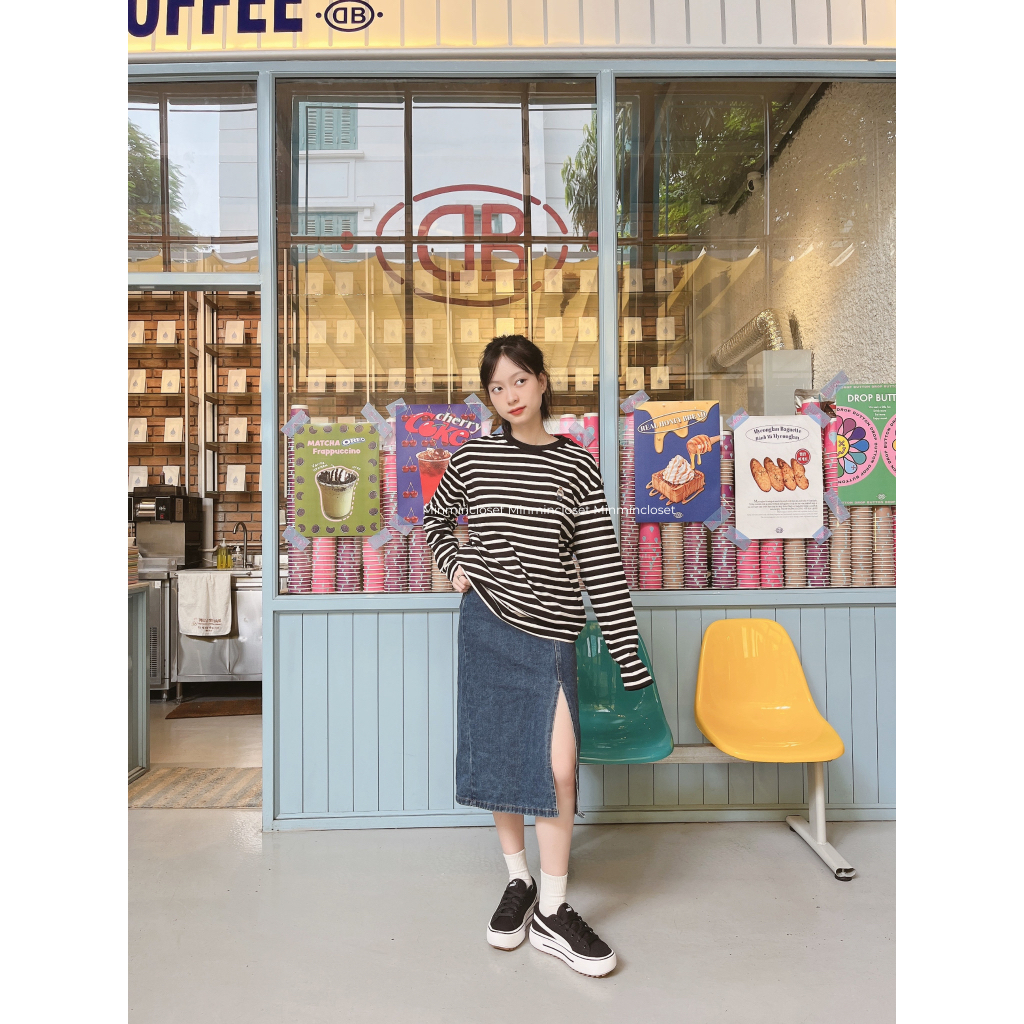 Áo thun dài tay kẻ ngang Whoau thêu gấu Steve WHLSD2311U chính hãng sale