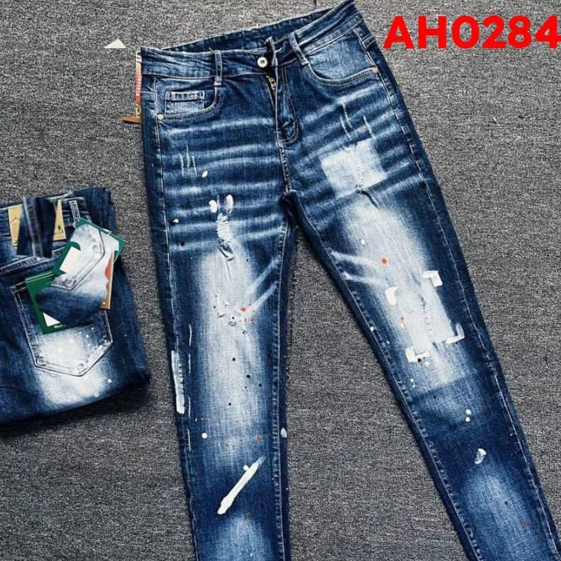 Quần jean nam dài đen xám rách gối, in thêu chữ logo mới đẹp, mẫu mới hot 2022, chất co giãn, giá rẻ bán chạy KAYSTORE