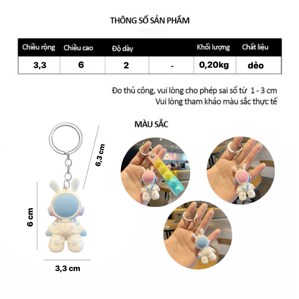 Móc khóa thỏ phi hành gia dễ thương FALONI charm ngộ nghĩnh cute size 3.3cmx6cm