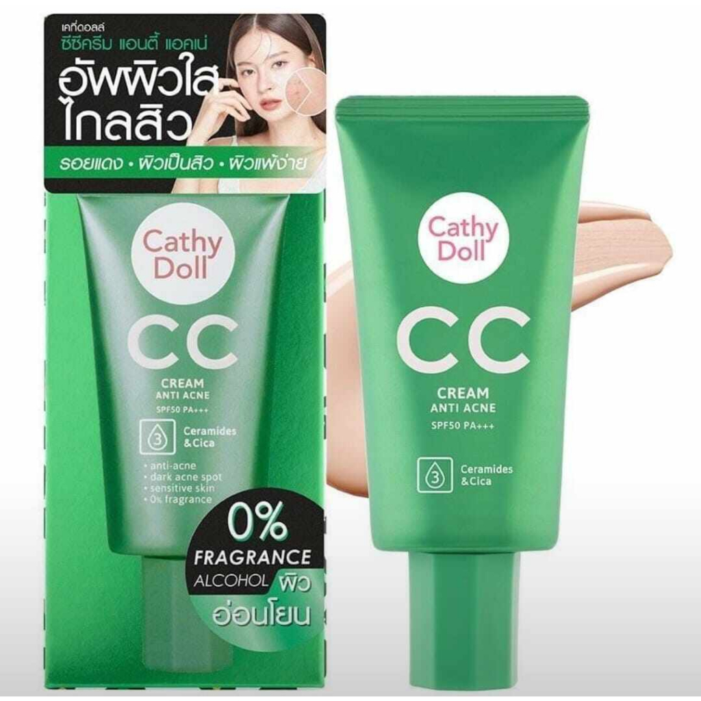 [Thailand] Kem Nền Chống Mụn Cathy Doll CC Cream Anti Acne SPF50 PA+++ 50ml All Skin Tone