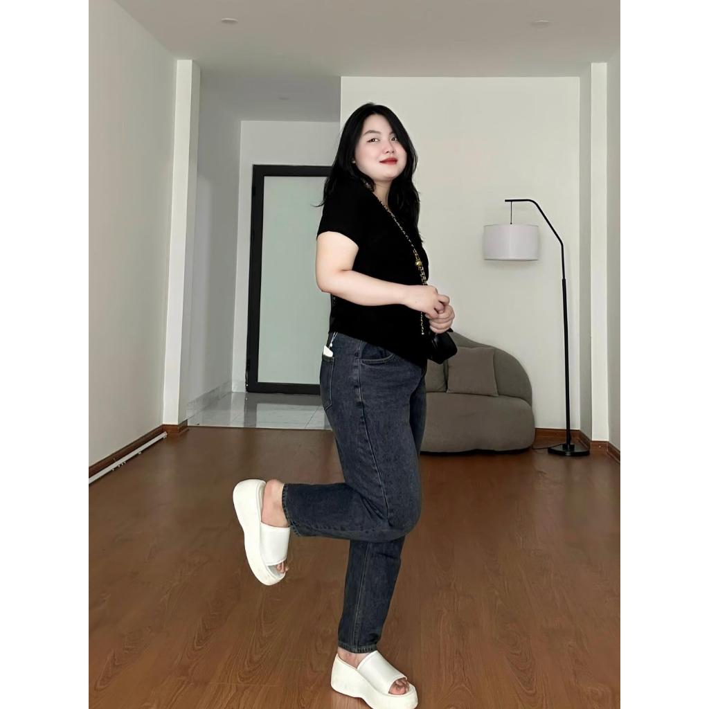 Quần BIGSIZE jean baggy khuy cài eo M8398 55-95KG