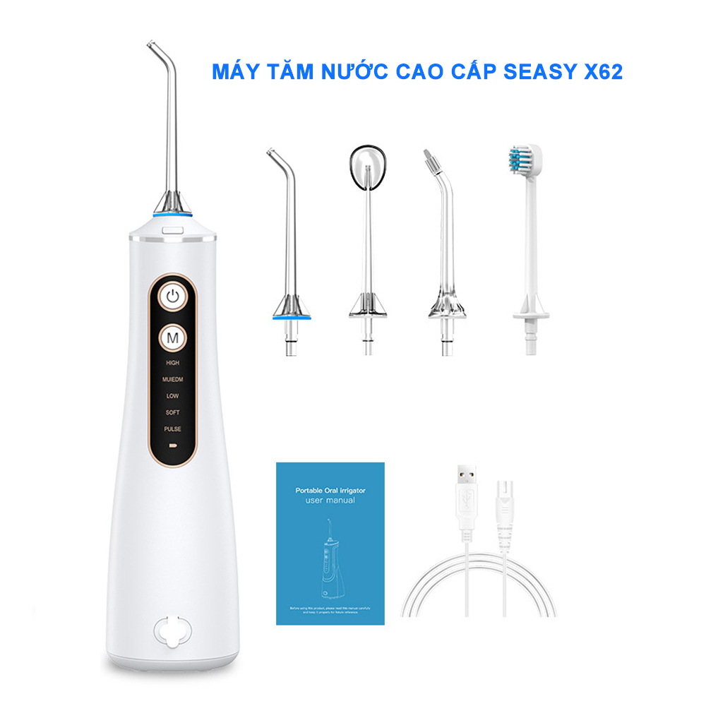 Tăm nước cầm tay SeaSy X62 với 5 chế độ chăm sóc răng miệng, làm sạch mảng bám trên răng và bảo vệ nướu