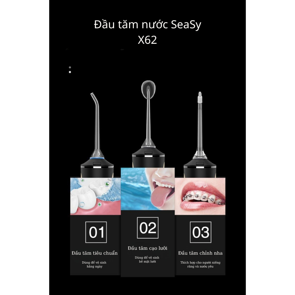 Tăm nước cầm tay SeaSy X62 với 5 chế độ chăm sóc răng miệng, làm sạch mảng bám trên răng và bảo vệ nướu