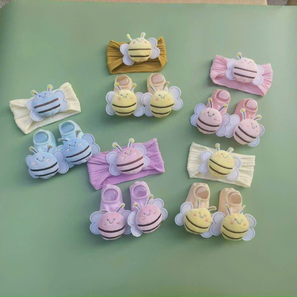 Set turban ong kèm tất hình thú cho bé trai và bé gái từ 0-1 tuổi, set băng đô siêu cute