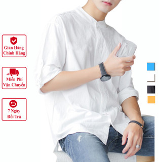 Áo Nam Sơ Mi Dài Tay Cổ Tàu Vicenzo Chuẩn Hàng Xuất, Áo Sơ Mi Nam Tay Dài Thiết Kế Cổ Tàu Cotton Thô Mỏng Vừa Mịn Mát