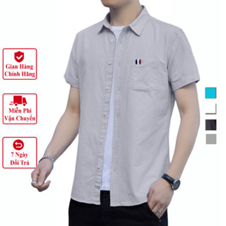 Áo Sơ Mi Nam Ngắn Tay VICENZO Cổ Đứng Vải Thô Cotton Mềm Mịn Thoáng Mát, Sơ Mi Nam Ngắn Tay