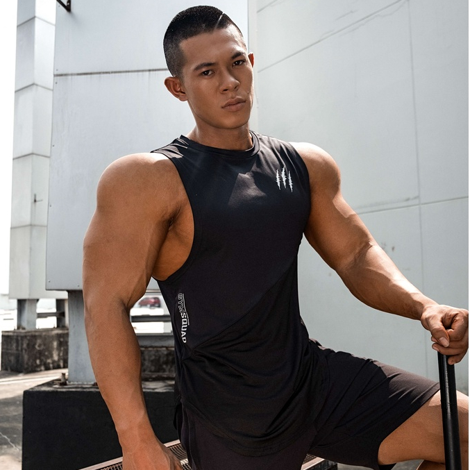 Tanktop phối họa tiết men lì Gymsquad áo tanktop nam áo thun tập gym rộng rãi basic nhiều màu