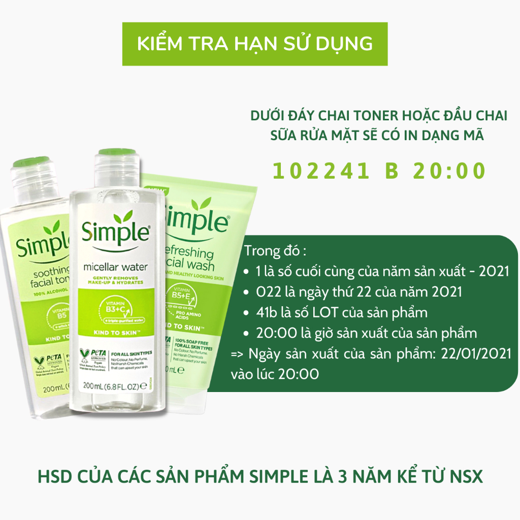 Nước Tẩy Trang Simple Micellar Water Làm Sạch Lớp Trang Điểm Make Up Mặt Mắt Môi Dưỡng Cấp Ẩm Da Dầu Nhạy Cảm 200/400ml