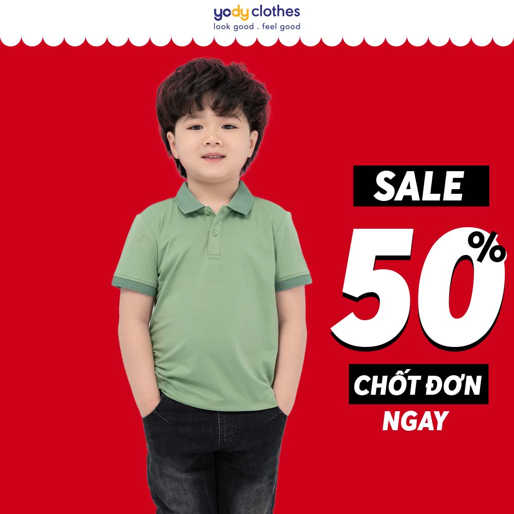 Áo polo trẻ em YODY chất vải coolmax bo dệt nổi phù hợp hằng ngày dịp tết APK5019