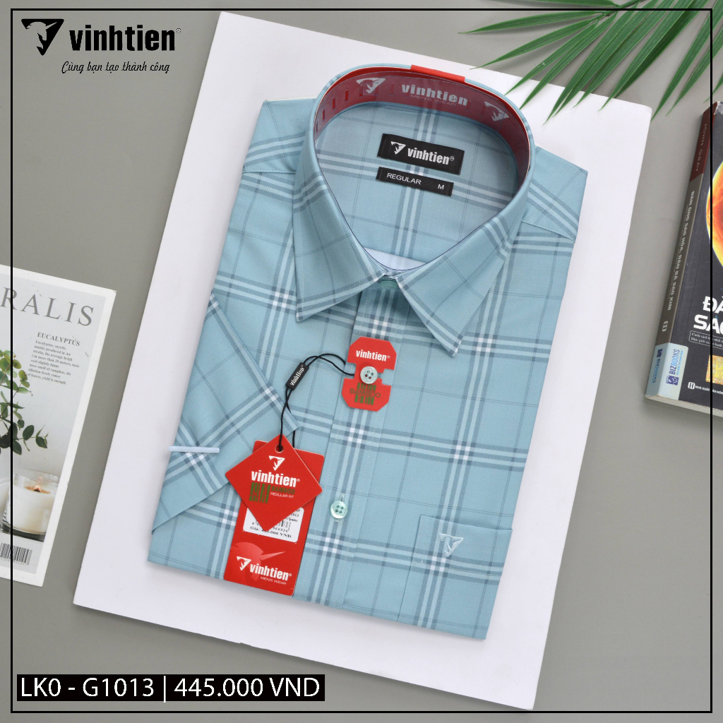 Áo Sơ Mi Ngắn Tay Caro Vải Bamboo Vạt Ngang Form Regular Vĩnh Tiến 445 - Nhiều Màu