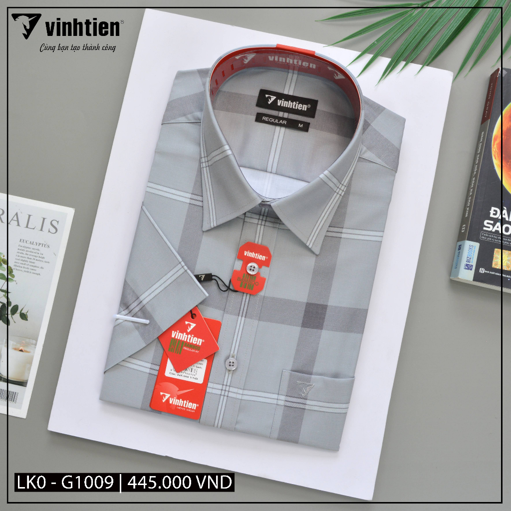 Áo Sơ Mi Ngắn Tay Caro Vải Bamboo Vạt Ngang Form Regular Vĩnh Tiến 445 - Nhiều Màu