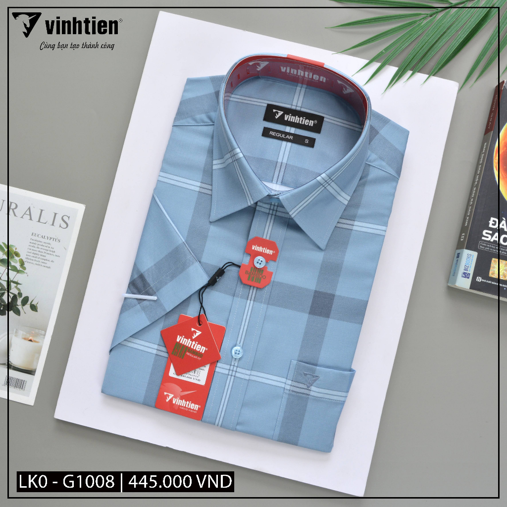 Áo Sơ Mi Ngắn Tay Caro Vải Bamboo Vạt Ngang Form Regular Vĩnh Tiến 445 - Nhiều Màu