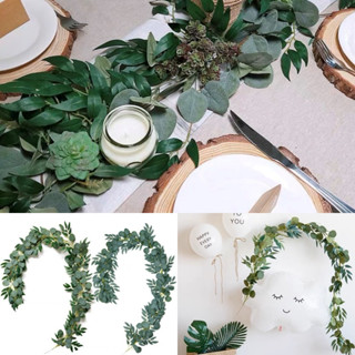 Dây lá giả trang trí, lá bạch đàn, lá táo, khuynh diệp giả decor bàn tiệc, đám cưới, sự kiện, sinh nhật, noel, ban công