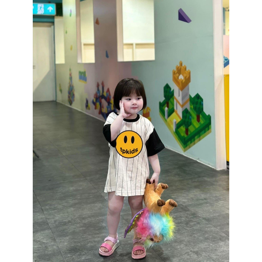 Áo phông kẻ tay pha đen hình mặt cười cho bé,áo phông gia đình,unisex,TP KIDS