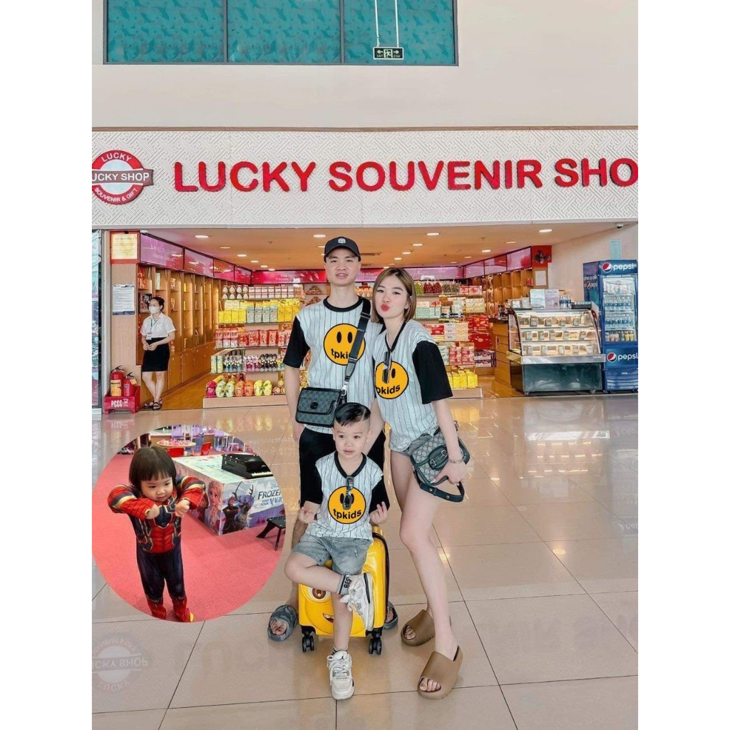 Áo phông kẻ tay pha đen hình mặt cười cho bé,áo phông gia đình,unisex,TP KIDS