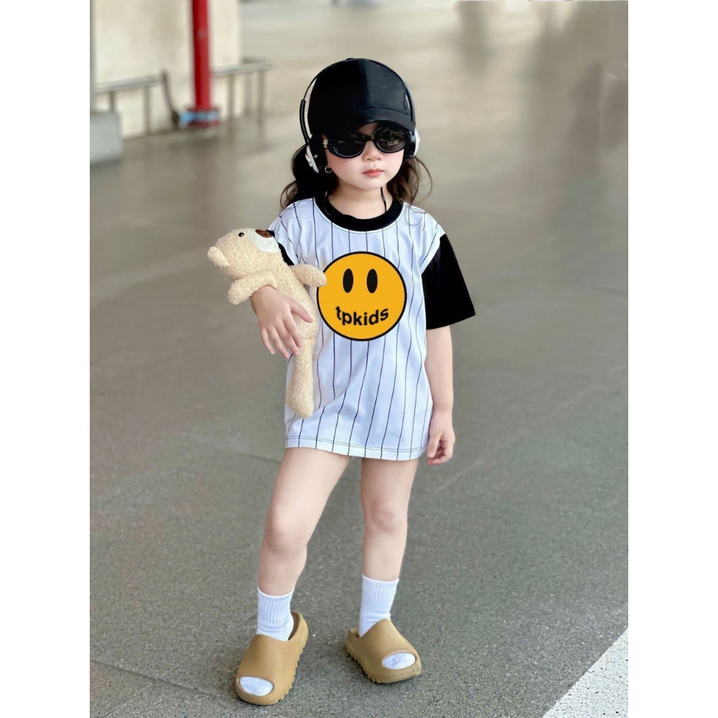 Áo thun kẻ tay phối đen hình mặt cười, Áo thun gia đình,TP KIDS