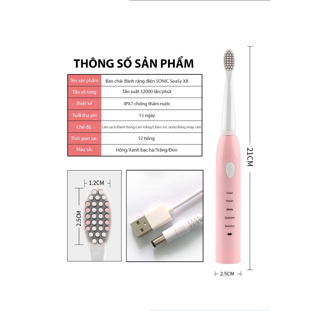 Combo Máy tăm nước cầm tay SeaSy SS66 + Bàn chải đánh răng điện SeaSy X8 Pro vệ sinh răng miệng