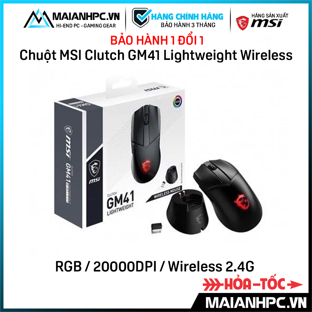 Chuột MSI Clutch GM41 LightWeight Wireless Chính hãng MSI BẢO HÀNH 3 THÁNG 1 ĐỔI 1