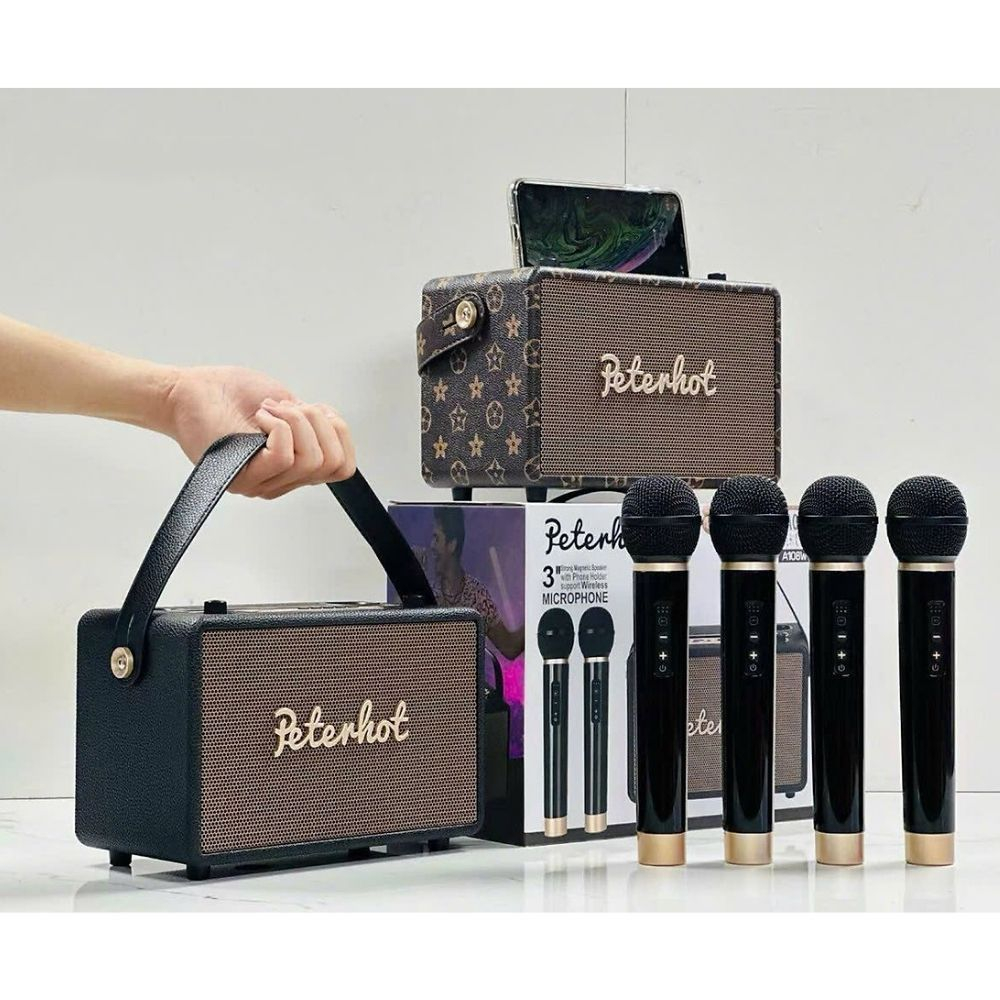 Loa Bluetooth Mini Karaoke Peterhot Kèm Micro A108W và A106W - Âm Thanh Siêu Đỉnh , Bass siêu đã tai - Bảo hành 12 tháng