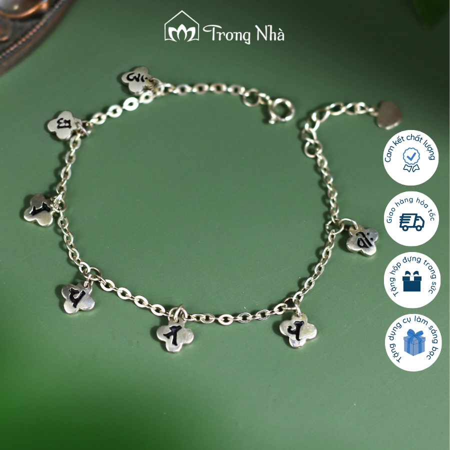 Lắc tay bạc S925 khắc chú Văn thù trí tuệ - Trang sức Bình an - Trong Nhà
