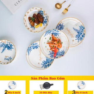 Đĩa gốm sứ họa tiết hoa Simple Style,Dĩa gốm sứ phom ảo,vuông,xoài