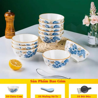 Combo bát đĩa ăn cơm gốm sứ hoa Pháp,chén gốm sứ,đĩa gốm sứ