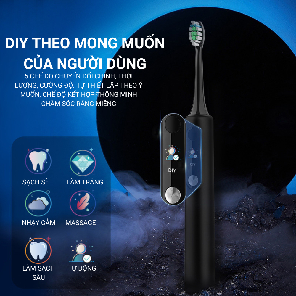 Bàn chải điện màn hình LCD P1 đa năng chống nước thông minh IPX7 chăm sóc nướu, sạch sâu, không gây tiếng ồn