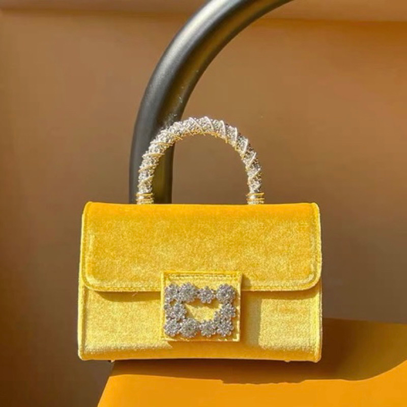 🌼ORDER 🌼Túi xách nhung mini size đá vuông quai cầm kim loại bạc