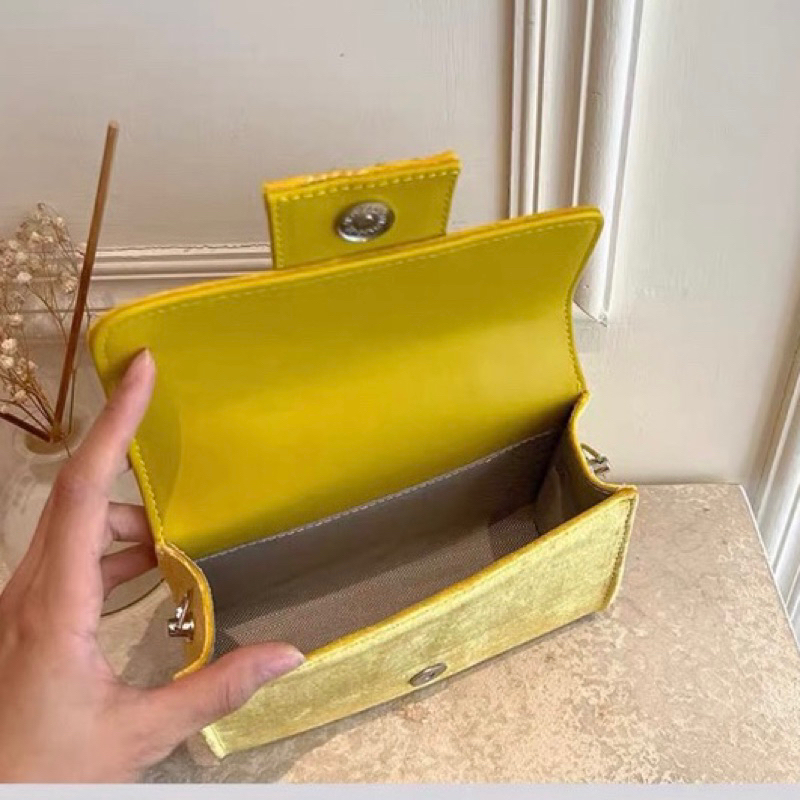 🌼ORDER 🌼Túi xách nhung mini size đá vuông quai cầm kim loại bạc