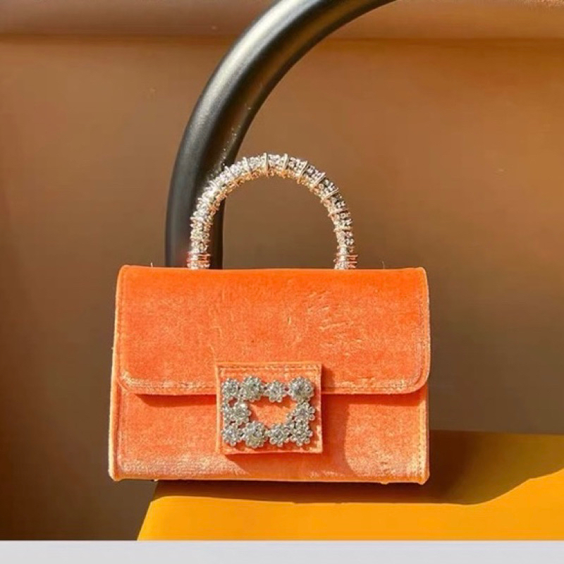 🌼ORDER 🌼Túi xách nhung mini size đá vuông quai cầm kim loại bạc