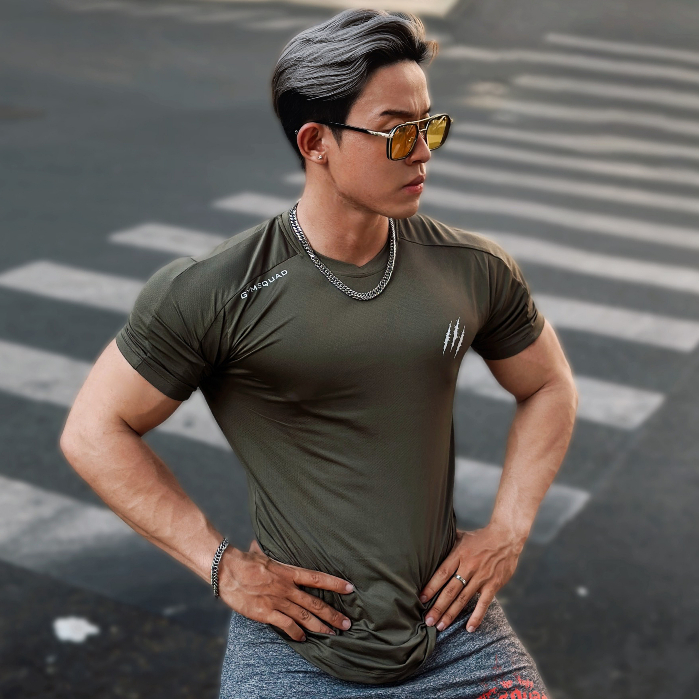 T-shirt body phối vai Gymsquad áo T shirt nam cách điệu màu vai áo thun tay lỡ thoáng mát vải polyester co dãn 4 chiều