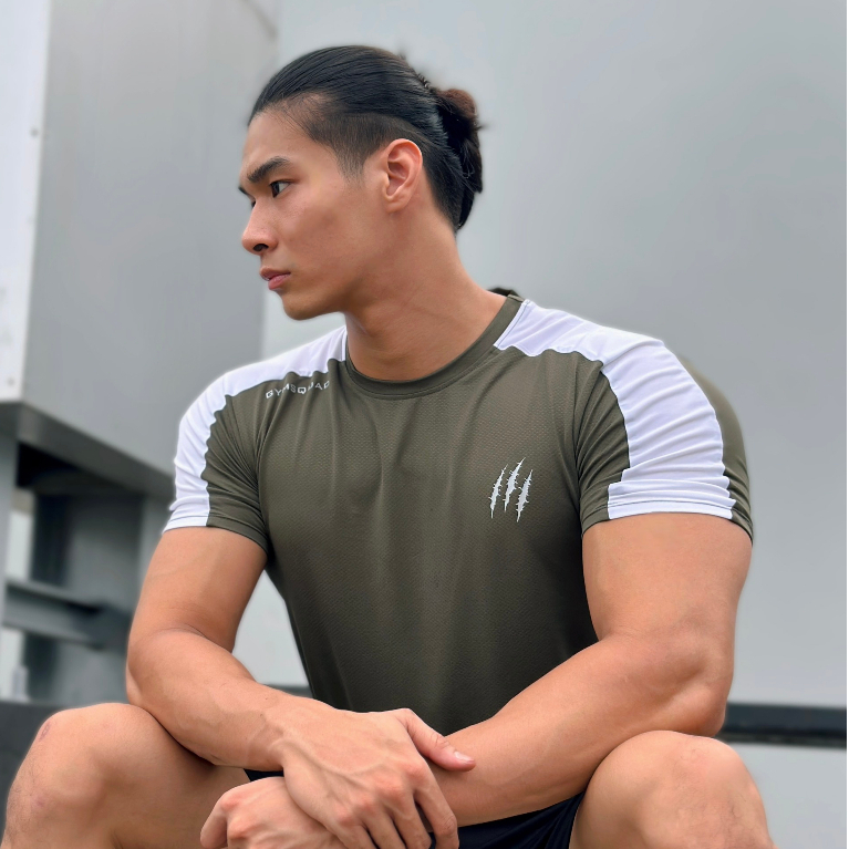 T-shirt body phối vai Gymsquad áo T shirt nam cách điệu màu vai áo thun tay lỡ thoáng mát vải polyester co dãn 4 chiều