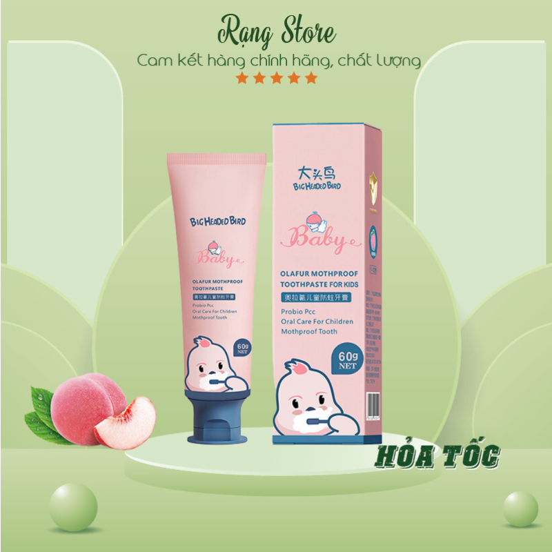 Kem đánh răng cho bé ngừa sâu răng, làm sạch mảng bám răng có chứa flour trong mức an toàn cho bé Tuýp BigHeaded Bird