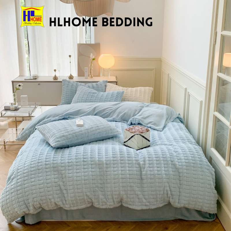 Bộ Chăn Ga Nỉ Lông Chồn Hlhome bedding siêu mềm mại, ấm áp