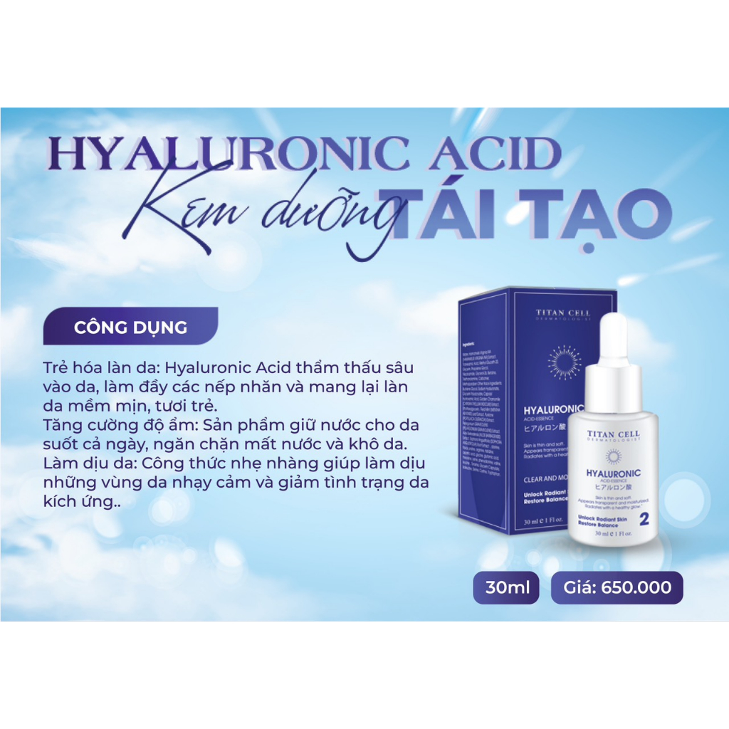 Tinh Chất Serum HYALURONIC ACID TITAN CELL, Tái Tạo, Cấp Ẩm & Phục Hồi Da - 30ml