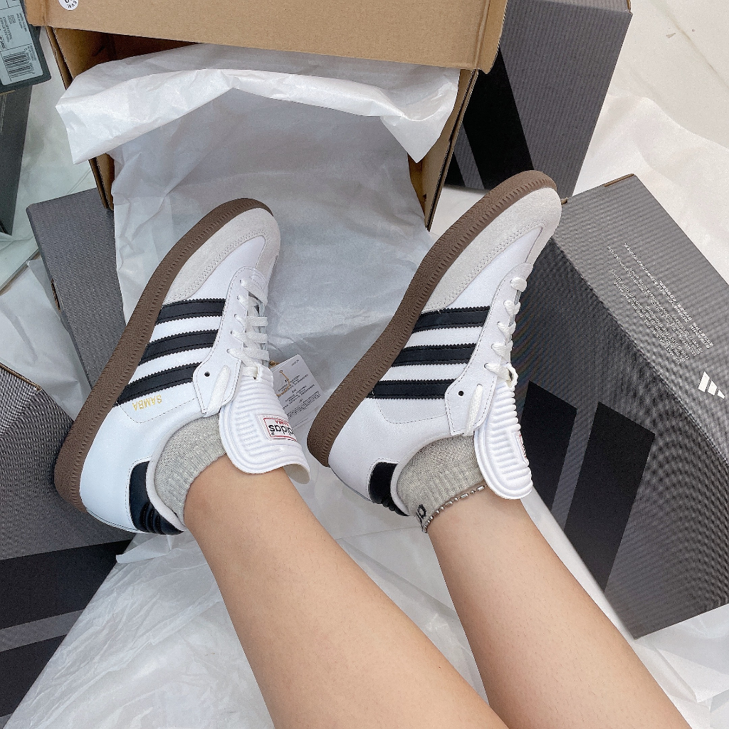 Giày ADIDAS SAMBA CLASSIC - WHITE BLACK - * ĐẾ NÂU * - *LƯỠI GÀ DÀI* - CODE : 772109