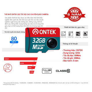 Thẻ nhớ 32gb Micro SD Class 10 ONTEK dùng cho Camera