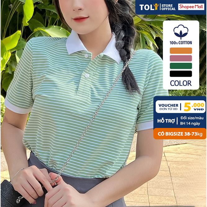 Áo Thun polo nữ TOLI cổ phối trẻ trung, dáng ôm nhẹ, vải Cotton mềm mịn,chính hãng cao cấp [S84]