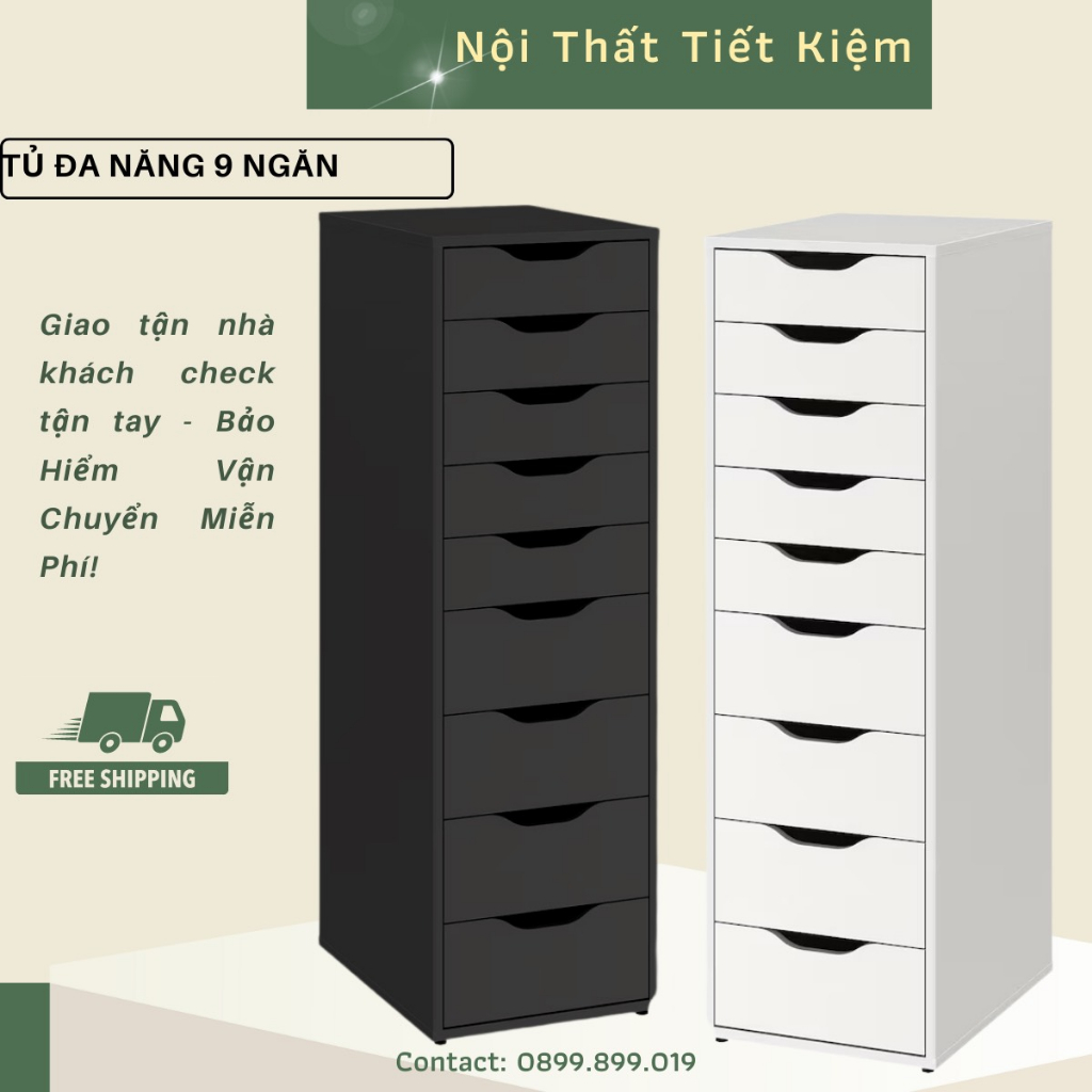 Tủ 9 ngăn kéo Nội Thất Tiết Kiệm phù hợp mọi không gian đã lắp sẵn thiết kế theo ikea NTTKTI01